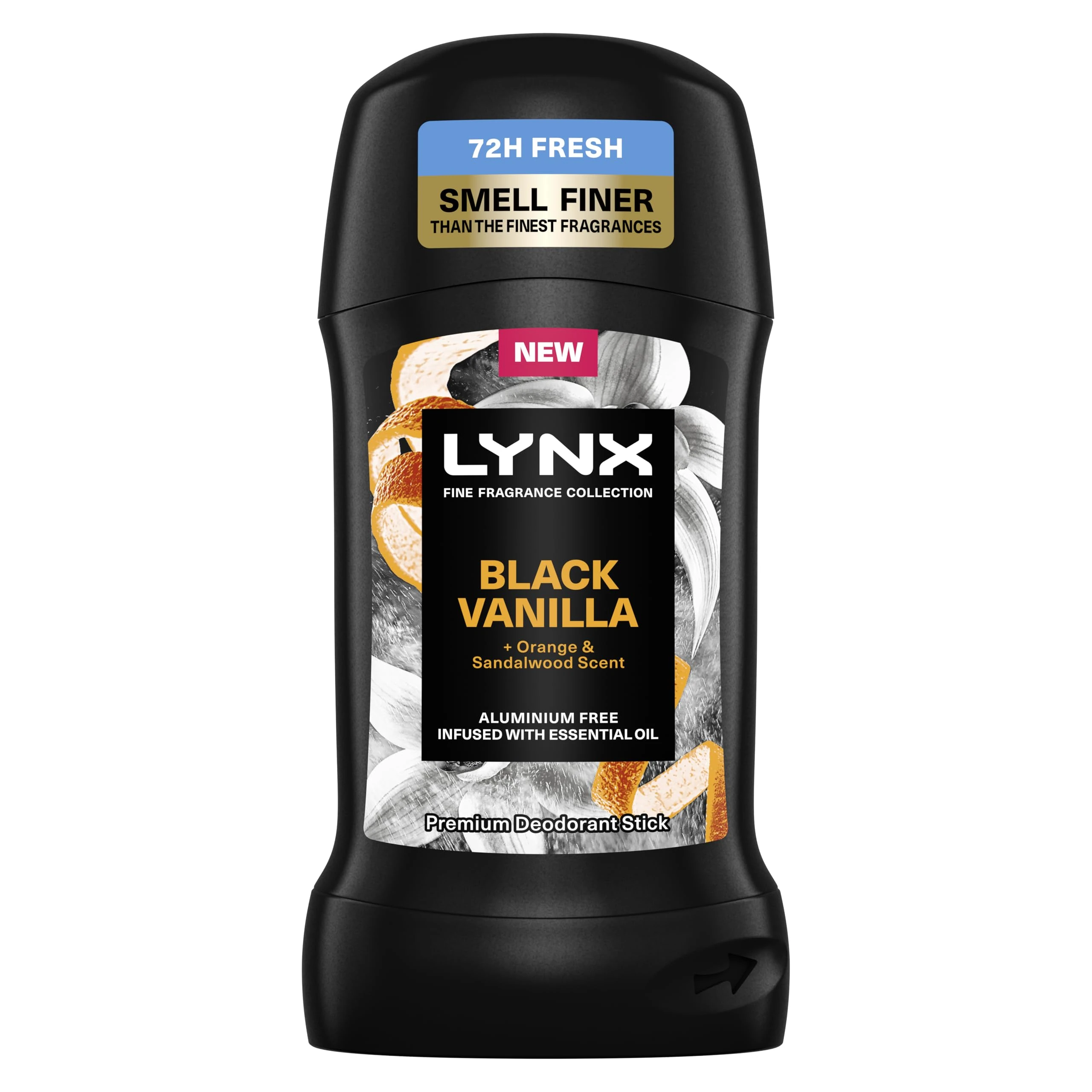 Lynx Fine Fragrance Collection Black Vanilla Premium Deodorant Stick with 72 hour odour protection, infused with a vanilla, orange & sandalwood scent 50 ml