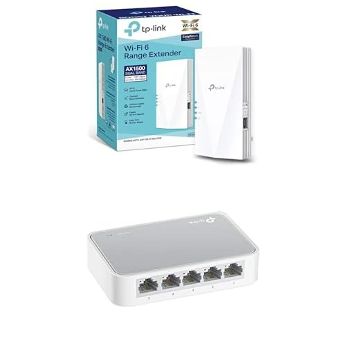 TP-Link RE500X + TL-SF1005D 5-Port 10/100 Mbps Unmanaged Desktop Switch - White