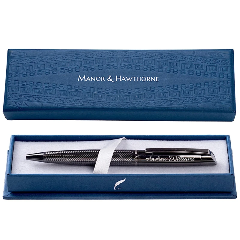 Manor & Hawthorne Elegant Ballpoint Pen - Premium Writing Instrument in Luxury Box - Smooth Ink Flow, Refillable Pen - Professionals, Business, Office Use, Special Occasions (Black (Personalised))