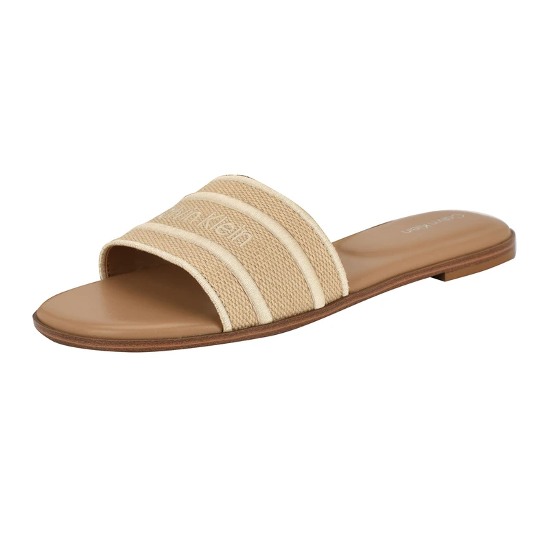 Calvin Klein Women's Kendell Flat Sandal, Light Natural/White 110, 6.5 UK