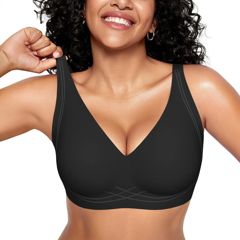 ProKloud Seamless Wireless Push Up Bra - Soft Comfort, Deep V, Black