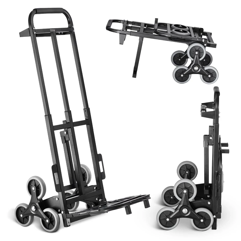 VEVOR Stair Climbing Cart, 460 lbs Capacity Stair Climber Hand Truck and Dolly, Heavy-Duty Folding Trolley Cart with Dual Handle, 6 Wheels & 2 Elastic Ropes for Home Office Shopping Moving Warehouse