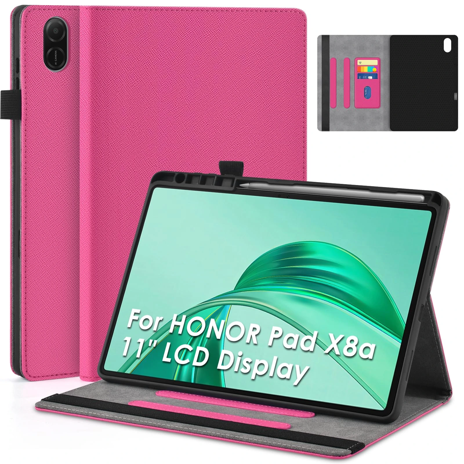 KATUMO Case for HONOR Pad X8a 11 inch 2024, Folio Leather Cover Compatible with HONOR Pad X8a, Silicone TPU Back Business Travel