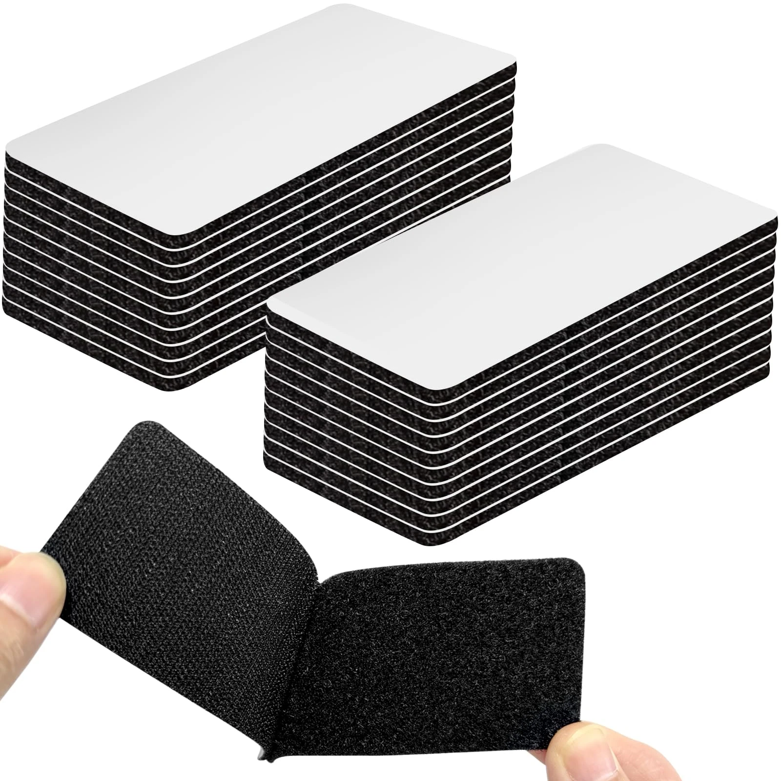 Redamancy 20 pcs Hook Loop Strip Tape, Double-Sided Sticky Tape, Black Hook and Loop Fasteners, for Mounting, Hanging or Organizing Items