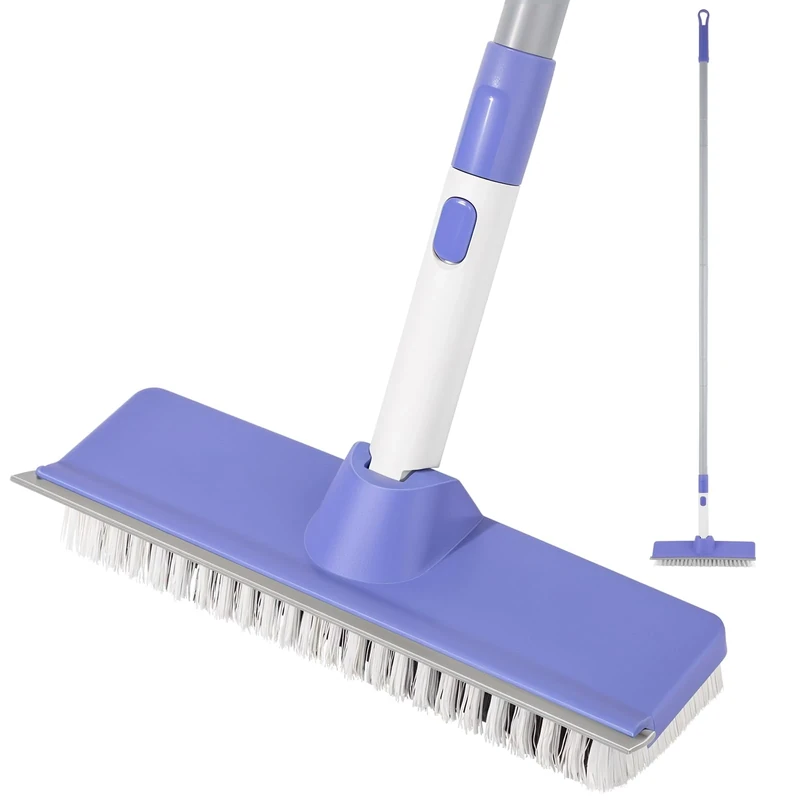 Floor Squeegee Broom Scrubbing Brush, 2-in-1 Scrape and Brush with Long Handle, Stiff Bristle Shower Scrubber for Cleaning Garage,Kitchen,Tile and Wall