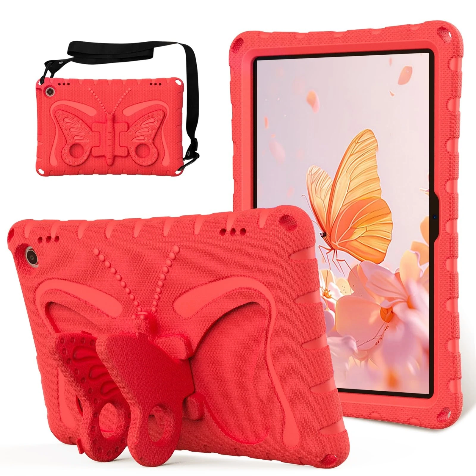 Kids Case for Kindle Fire HD 10 Tablet (13th/11th Generation 2023/2021 Release), Lightweight Shockproof Case EVA Foam Cover with Shoulder Strap & Stand Case for Boys Girls(Red)