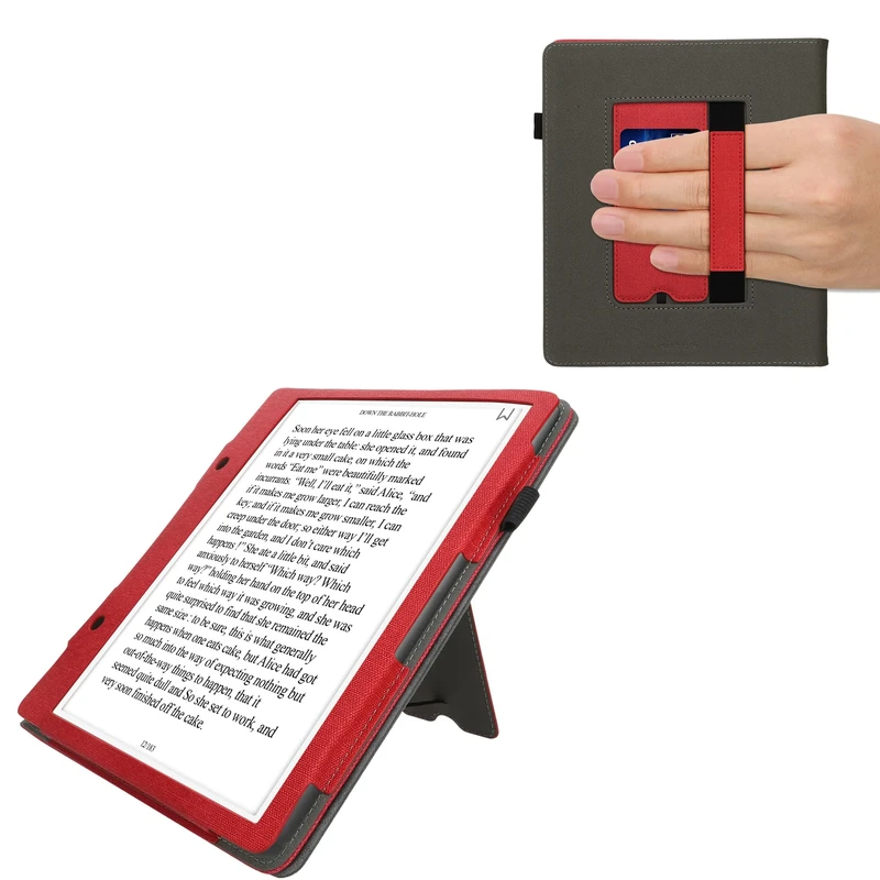 kwmobile Cover Compatible with Amazon Kindle Scribe (2024) Cover - Faux Leather/Suede Case with Stand - Red/Dark Grey