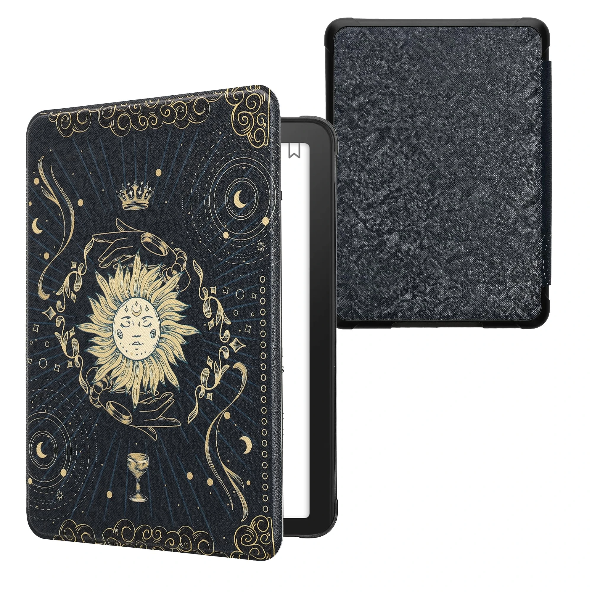 kwmobile Case Compatible with Amazon Kindle Paperwhite (2024)/Colorsoft Case - eReader Cover - Tarot Card Dark Blue/Yellow/Black