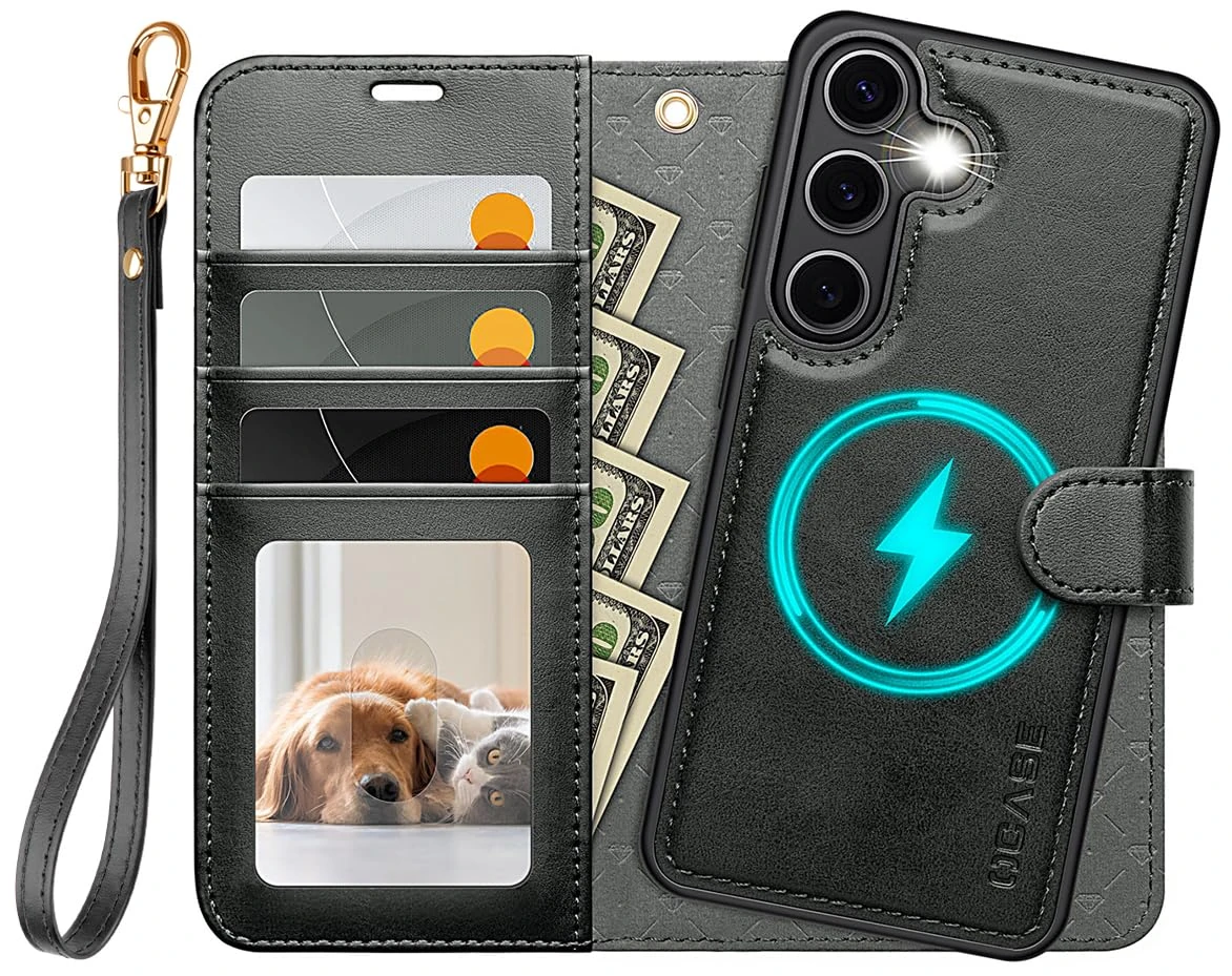 OCASE for Samsung Galaxy S25 Case, Detachable 2 in 1 PU Leather Wallet Case with RFID Blocking, Wireless Charging, Card Holders, Kickstand, Shockproof Removable Phone Cover, Black Graphite