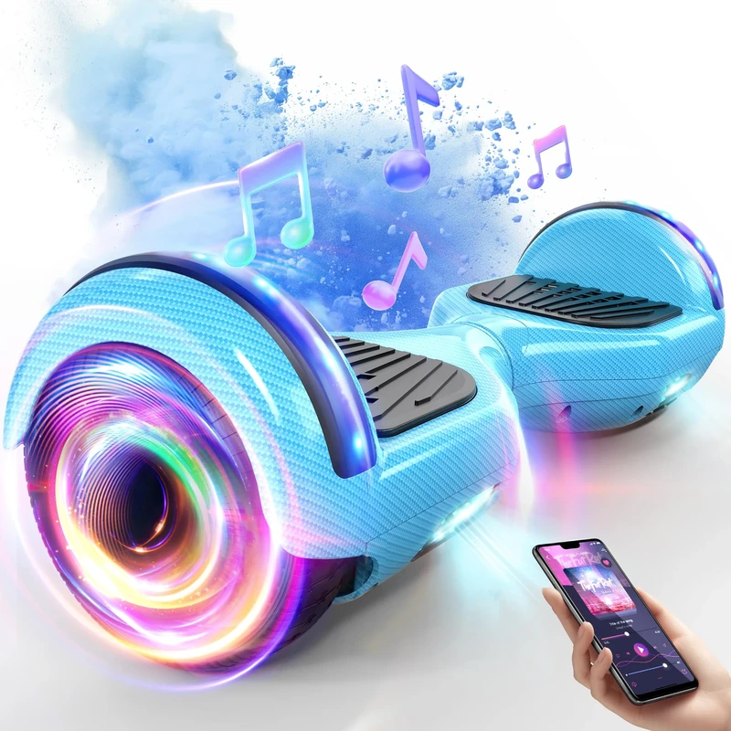 Hoverboard, Electric Scooters with Bluetooth & 6.5" Flash Wheels & LED Headlights Fender Lights, All Terrain for Girls Boys Kids Ages 5+, A02C-Blue