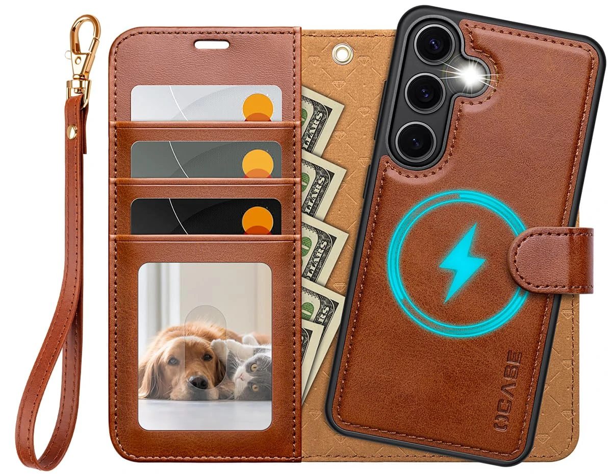 OCASE for Samsung Galaxy S25 Case, Detachable 2 in 1 PU Leather Wallet Case with RFID Blocking, Wireless Charging, Card Holders, Kickstand, Shockproof Removable Phone Cover, Brown