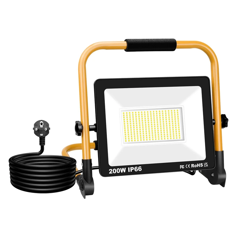 Willpower Portable LED Work Light 200W Job Site Lights 20000LM IP66 Waterproof Construction Floodlights Outdoor with Stand 6500K Daylight White for Camping Workshop Garage with 3.5m Wire Plug