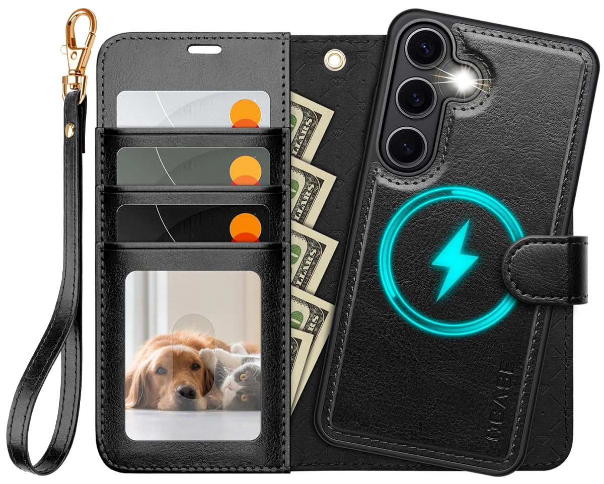 OCASE for Samsung Galaxy S25 Case, Detachable 2 in 1 PU Leather Wallet Case with RFID Blocking, Wireless Charging, Card Holders, Kickstand, Shockproof Removable Phone Cover, Black