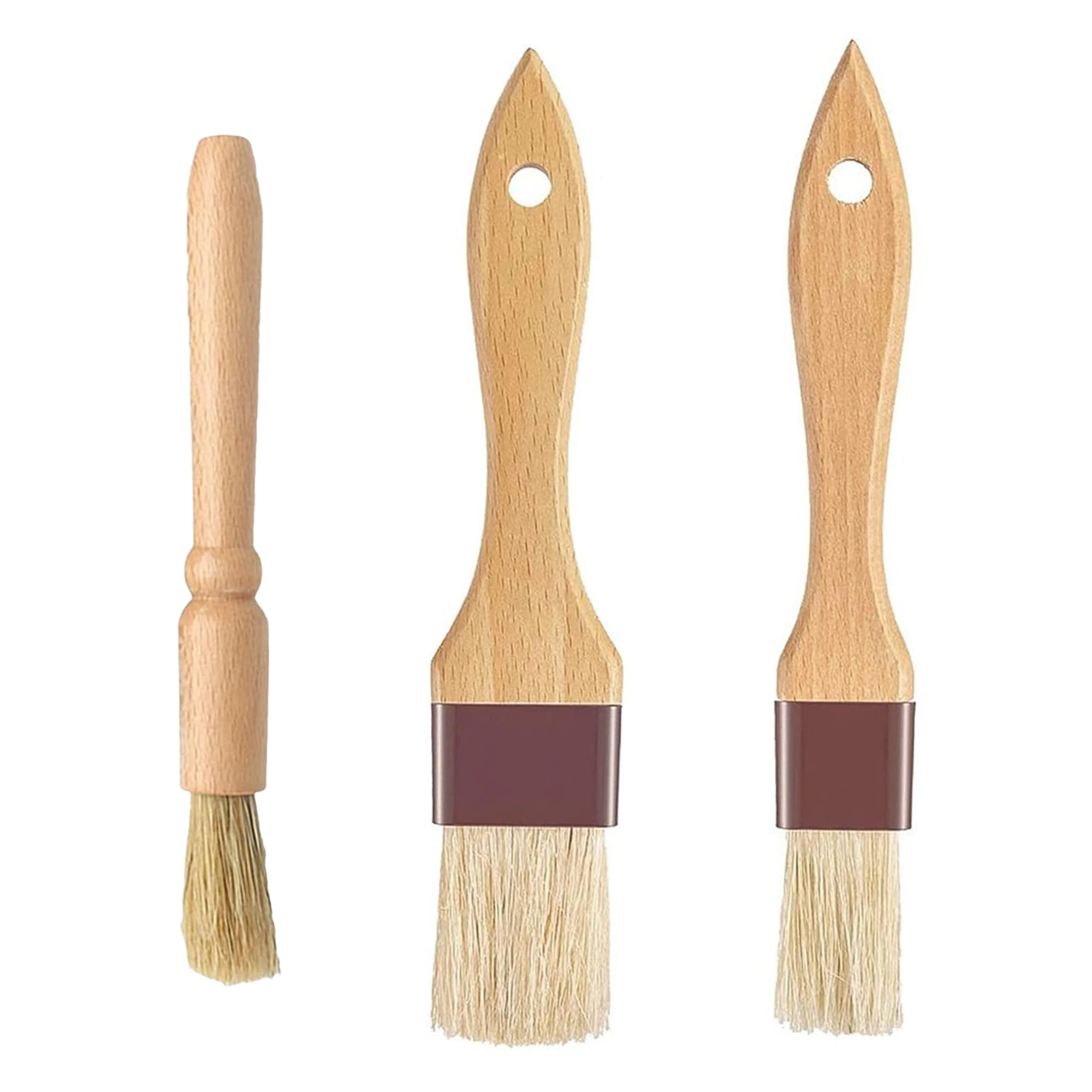 hioseyre 3Pcs Pastry Basting Brushes, Boar Hair, Wood Handle, Durable & Heat Resistant, Multi-use for Baking, Barbecue & Cooking