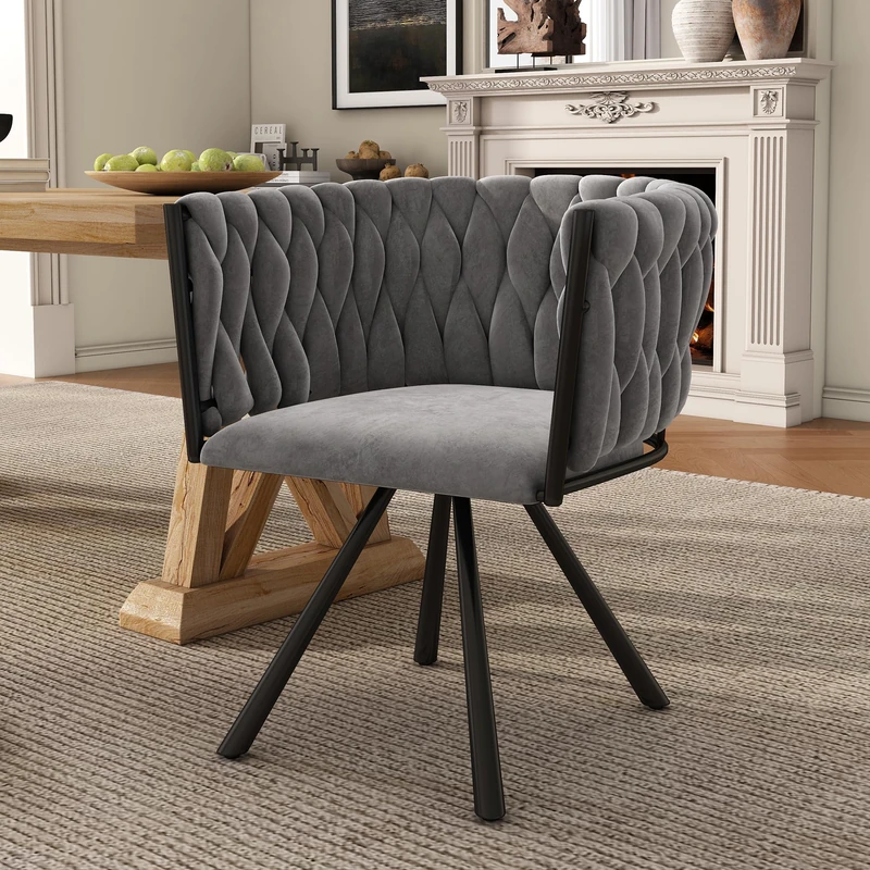 Merax Dining Chairs Set of 1, Modern Upholstered Seat for Kitchen, Living Room, or Bedroom, Featuring a Light Luxury Leisure Swivel Design with Sturdy Metal Legs and Soft Velvet Upholstery, Grey