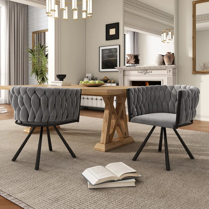 Merax Dining Chairs Set of 2, Modern Upholstered Seat for Kitchen, Living Room, or Bedroom, Featuring a Light Luxury Leisure Swivel Design with Sturdy Metal Legs and Soft Velvet Upholstery, Grey
