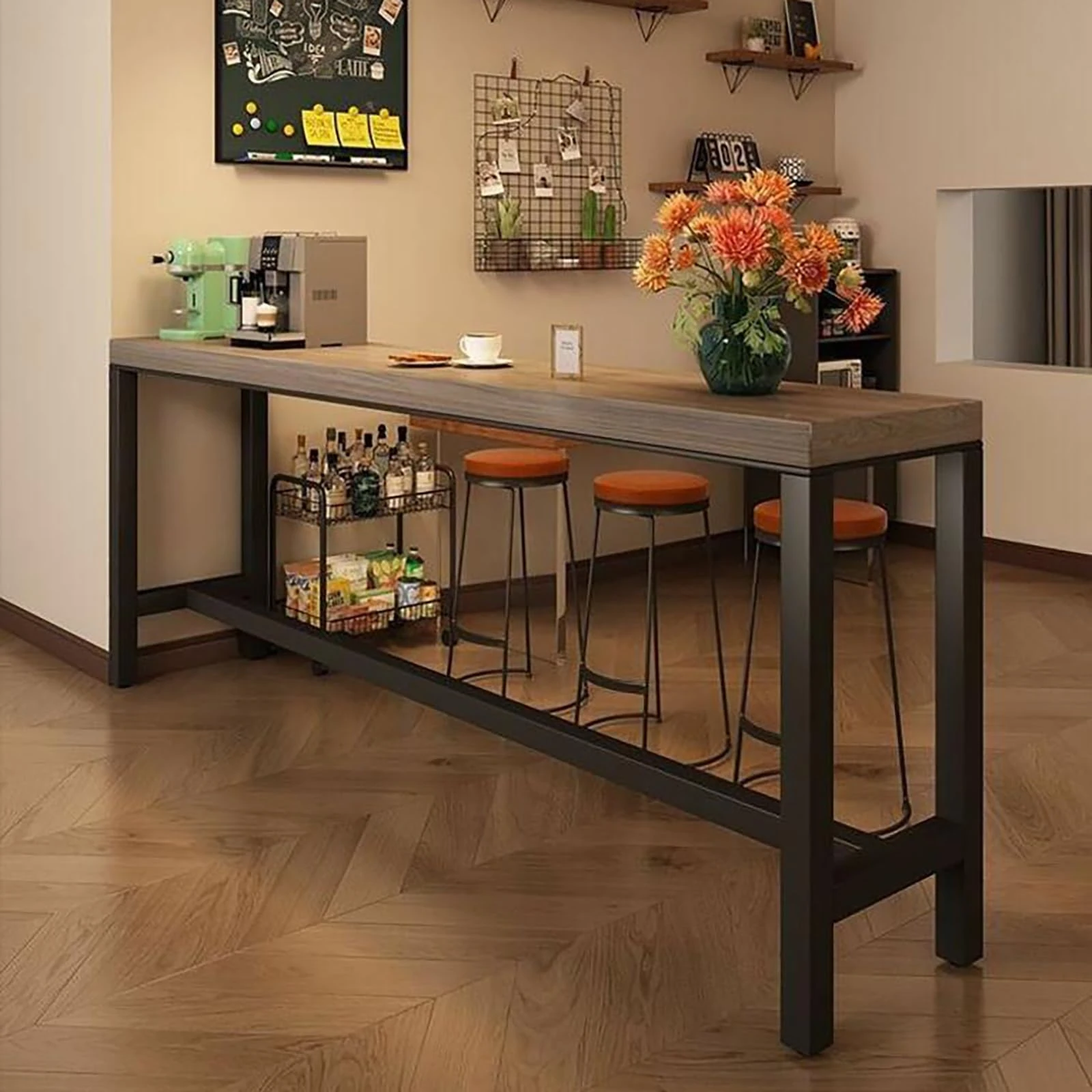 NOBBAT Bar Table,Kitchen Breakfast Bar,Breakfast Bar Table, Metal Frame Pub Coffee Desk,Can Bear 200kg Adjustable Footpads For Home Kitchen Breakfast Dining,Pub(Oak color,120X40X105CM)