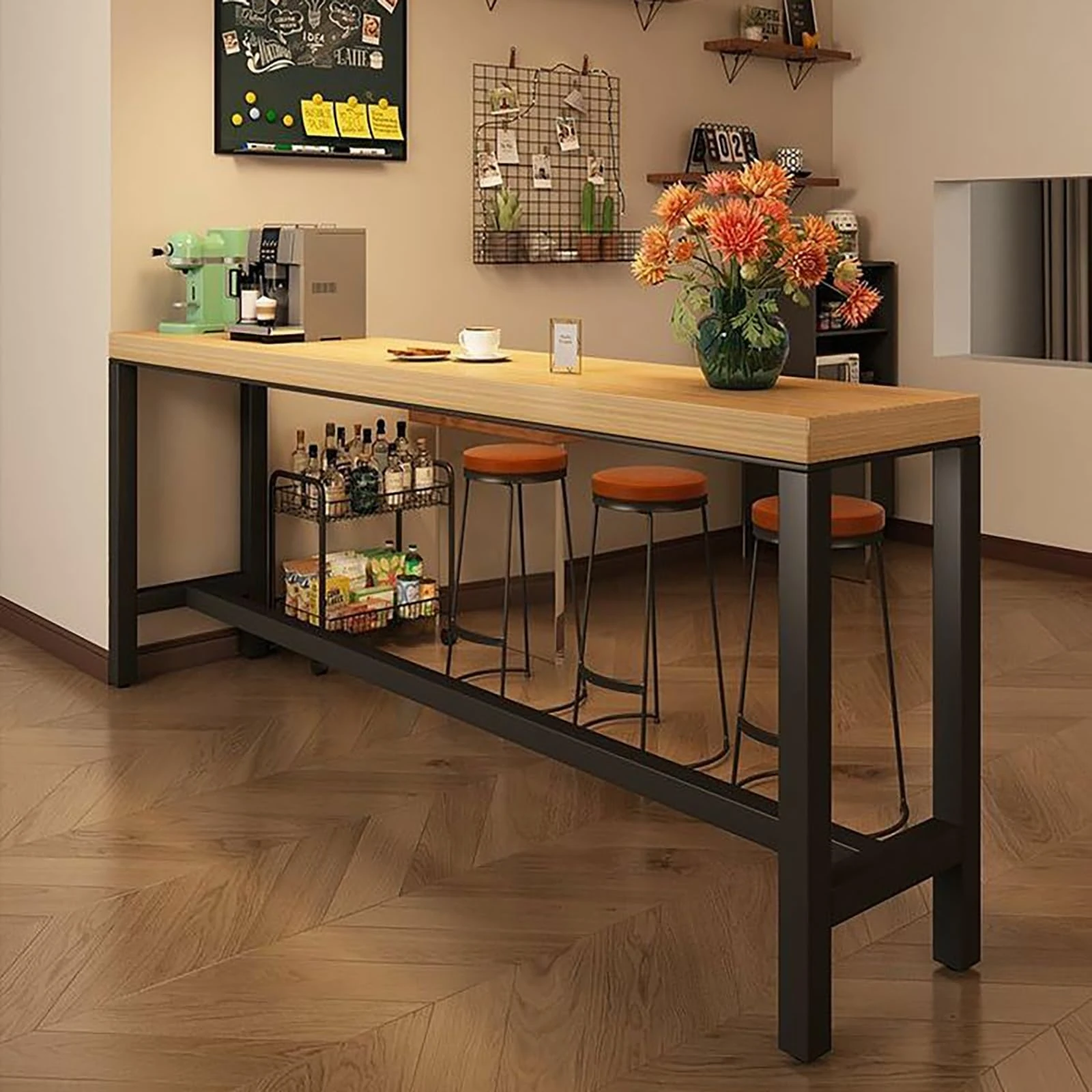 NOBBAT Bar Table,Kitchen Breakfast Bar,Breakfast Bar Table, Metal Frame Pub Coffee Desk,Can Bear 200kg Adjustable Footpads For Home Kitchen Breakfast Dining,Pub(Original wood color,120X40X105CM)