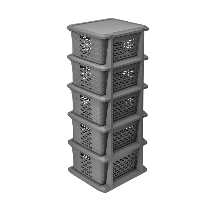 BranQ Home essential Universal Multifunctional Shelf in Cotton Design, BPA-Free Plastic, 5 Baskets, Taupe Colour