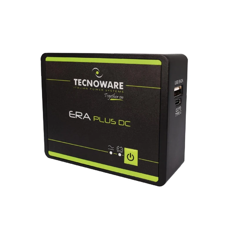 Tecnoware Power Systems Mini UPS ERA PLUS DC 5V/9V/12V/15V/20V, Power 25W, Blackout and Voltage Surge Protection for Cameras, WIFI, Modem, VOIP, USB-C and USB-A Outputs, Max Autonomy 240 Min