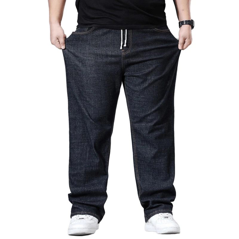 Plus Size Baggy Jeans for Men Elastic Waist Pull On Denim Pants Drawstring Straight Loose Jean Sweatpants L-5XL, Black, 3X-Large - Image 1