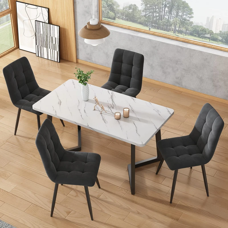 Merax Dining Chairs Set of 4, Modern Upholstered Seat for Kitchen, Luxurious Design with Backrest, Scratch-resistant Floor Protectors, Ergonomically Rounded Corners and Edges, Velvet, Dark Grey