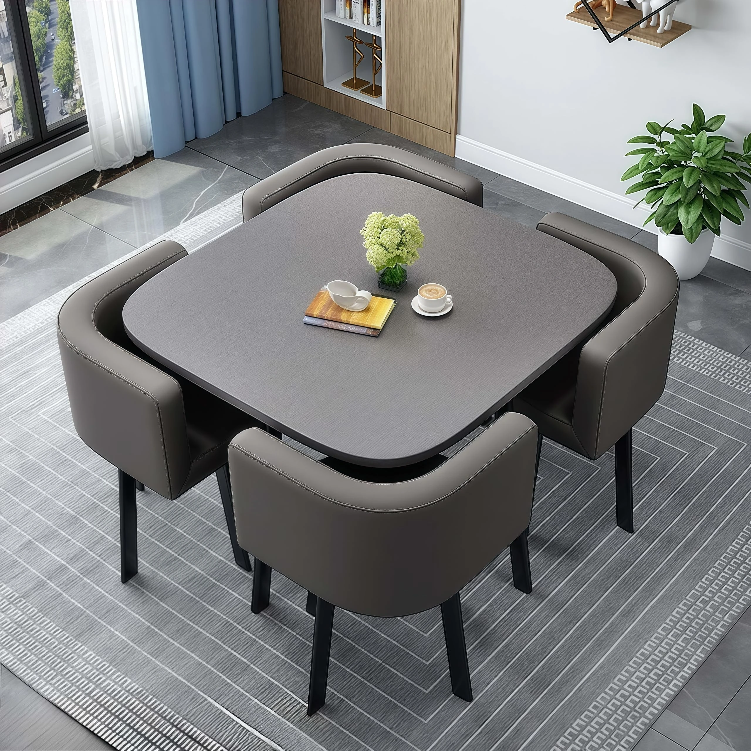 AMZSEW Kitchen Dining Table and Chairs Set 4,Modern Breakfast Bar Table And Chair- Dining Room Sets Back Faux Leather Chair, for Small Spaces Coffee Kitchen meeting table (80CMGRAY)