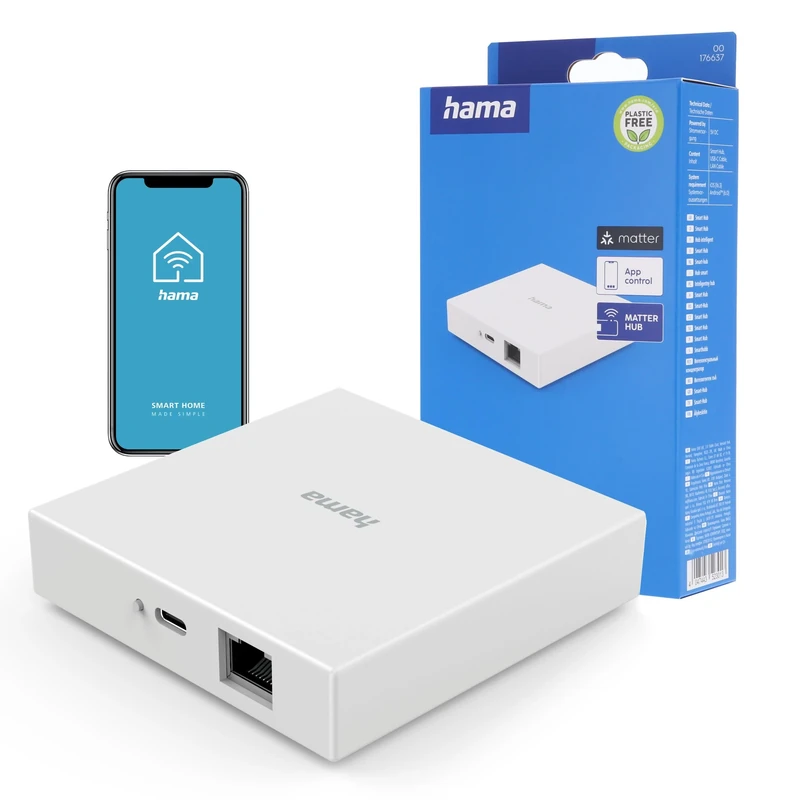 Hama Smart Hub Gateway WiFi Connected (Matter, Zigbee, Thread, Compatible with Alexa Voice Control, Google Assitant and Apple Siri) White