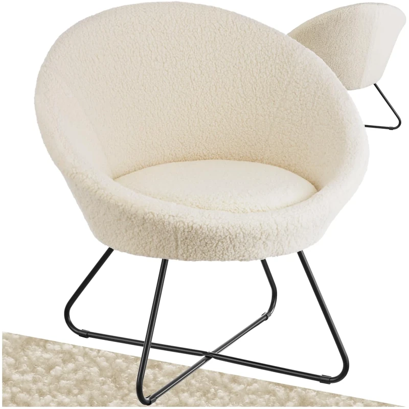 TecTake Scandi Boucle Armchair - Off-White Accent with Curved Back