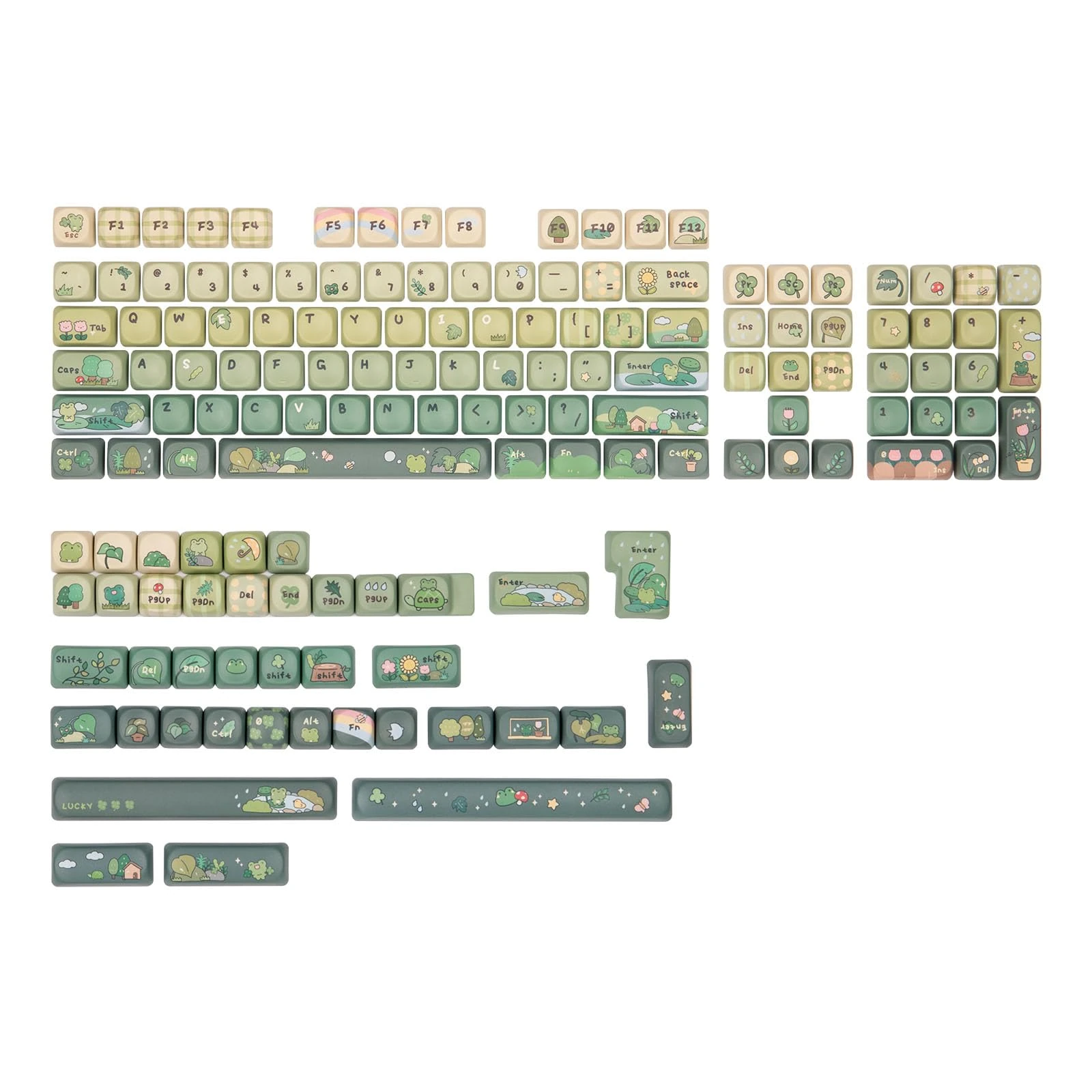KiiBOOM X Cosydiaries Rainy Froggy Day Keycap Set, 143 Keys MOA Profile Keycaps, PBT Custom Keycaps for Mechanical Keyboard, Compatible with ANSI/ISO, 60%, 65%, 75%, TKL, Full-sized Layout