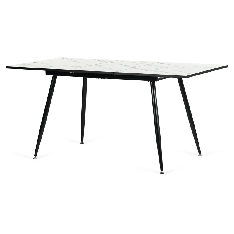 39F FURNITURE DREAM Extendable Dining Table with White Marble Effect Top Adjustable Length 120-160 cm Modern Design with Black Metal Legs Perfect for Dining Room Kitchen, White 120-160 x 80 x 75 cm