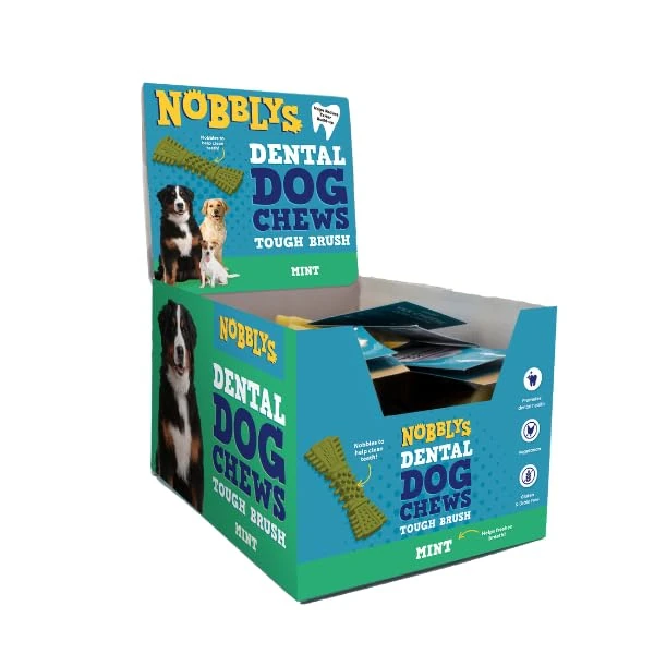 Nobblys Dog Treat Dental Chew Tough Brush Natural Treat For Dogs Dental Sticks Long Lasting Vegetarian Mint Chews, 35 x 50g