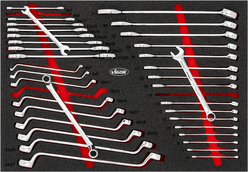 Vigor V6643N 36 Piece Spanner Insert L Sizes 6 x 7 to 24 x 27 mm Comprehensive Tool Set for Precise Work and Organise Storage