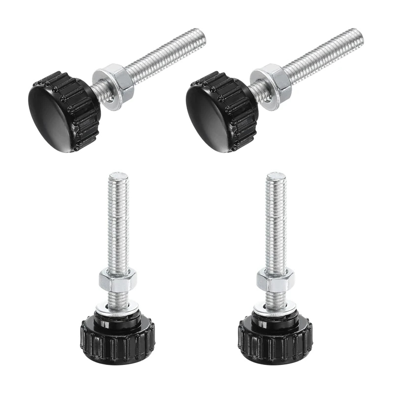 sourcing map 4 Sets Knurled Knobs Thumb Screws with Nuts Washers, Metric M5 x 35mm Male Thread 18mm Plastic Head, Zinc Plated Carbon Steel Stud Hand Knobs Clamping Thumbscrews Handles, Black