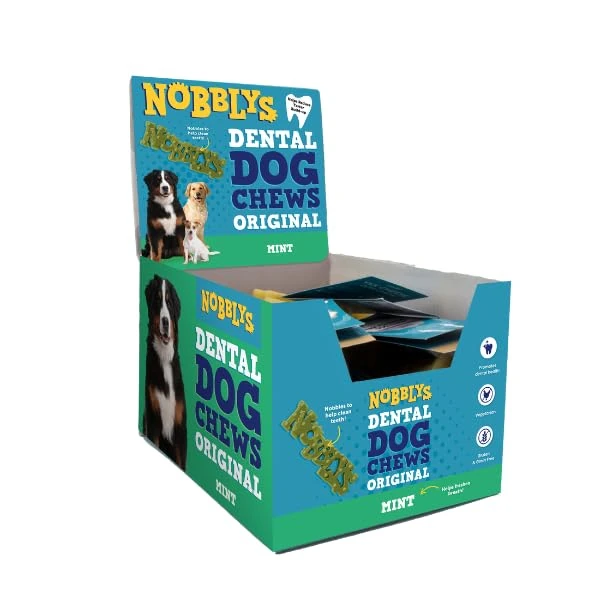 Nobblys Dog Treat Dental Chew Tough Brush Natural Treat For Dogs Dental Sticks Long Lasting Vegetarian Mint Chews, 24 x 80g