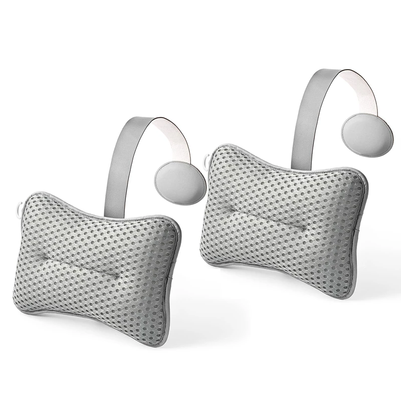 HUGABOW 2-Pack Large Pillow for Hot Tub (Grey), Spa, and Chaise Lounge - Universal Headrest & Neck Support Cushion, Adjustable Height with Long Strap, Easy Drying with Hook (2-Pack) - Image 1