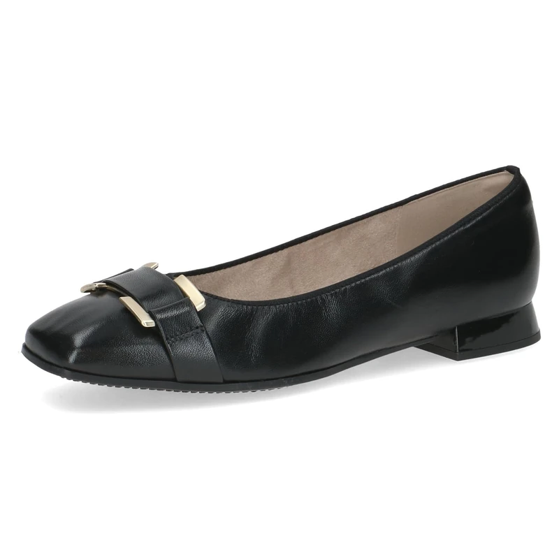 CAPRICE Women Ballet Flats Leather Low Heel, Black (Black Nappa), 7.5 UK