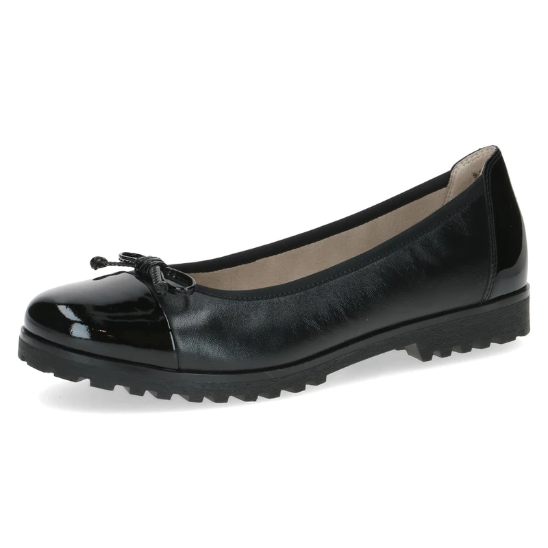 CAPRICE Women Ballet Flats Leather Bow, Black (Black Nappa), 5 UK