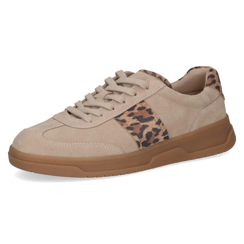 CAPRICE Women Sneakers Flat Leather Round, Beige (Sand Comb), 5 UK