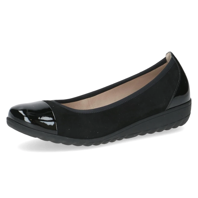 CAPRICE Women Ballet Flats Leather Wedge Heel, Black (Black Sue Comb), 4 UK