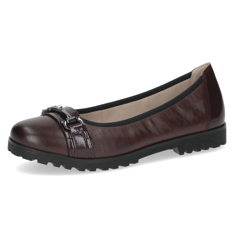 CAPRICE Women Ballet Flats Leather Decorative Buckle, Red (Bordeaux Comb), 5 UK