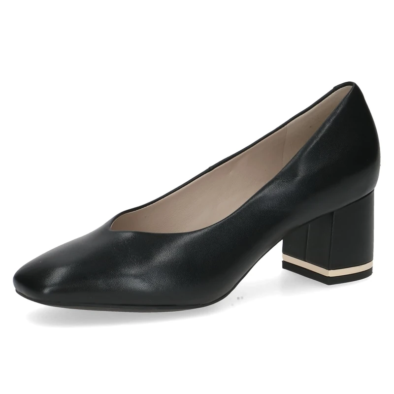 CAPRICE Women Pumps Leather Block Heel, Black (Black Nappa), 7.5 UK