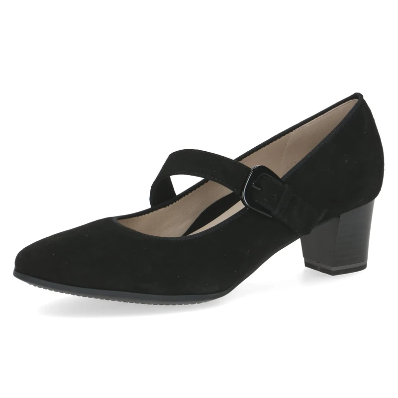 CAPRICE Women Pumps Leather with Strap, Black (Black Suede), 4 UK - Image 1