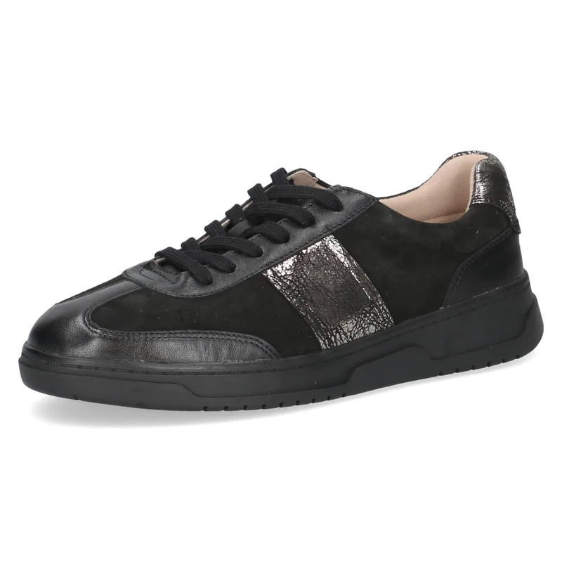 CAPRICE Women Sneakers Flat Leather Round, Black (Black Comb), 5 UK