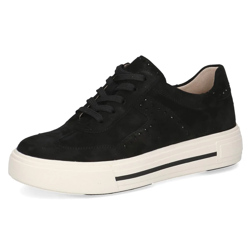 CAPRICE Women's Low-top Leather Sneakers with Rhinestones, Black (Black Suede), 7.5 UK