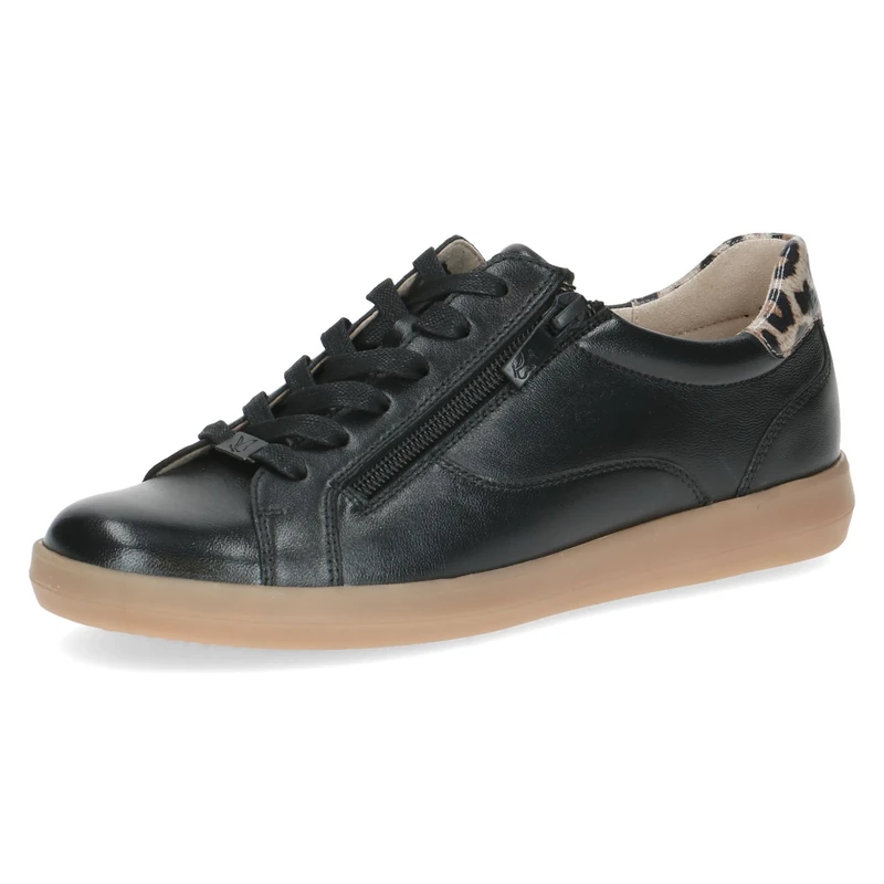 CAPRICE Women's Low-top Leather lace-up Sneakers, Black (Black Nappa), 3.5 UK