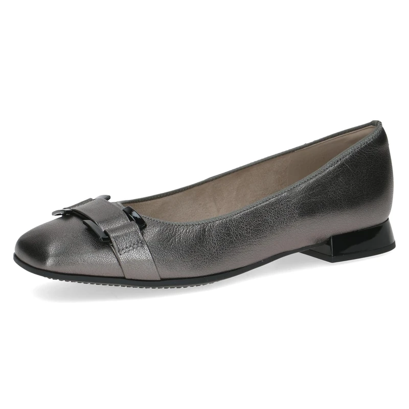 CAPRICE Women Ballet Flats Leather Low Heel, Silver (Dk Grey Metal.), 6 UK