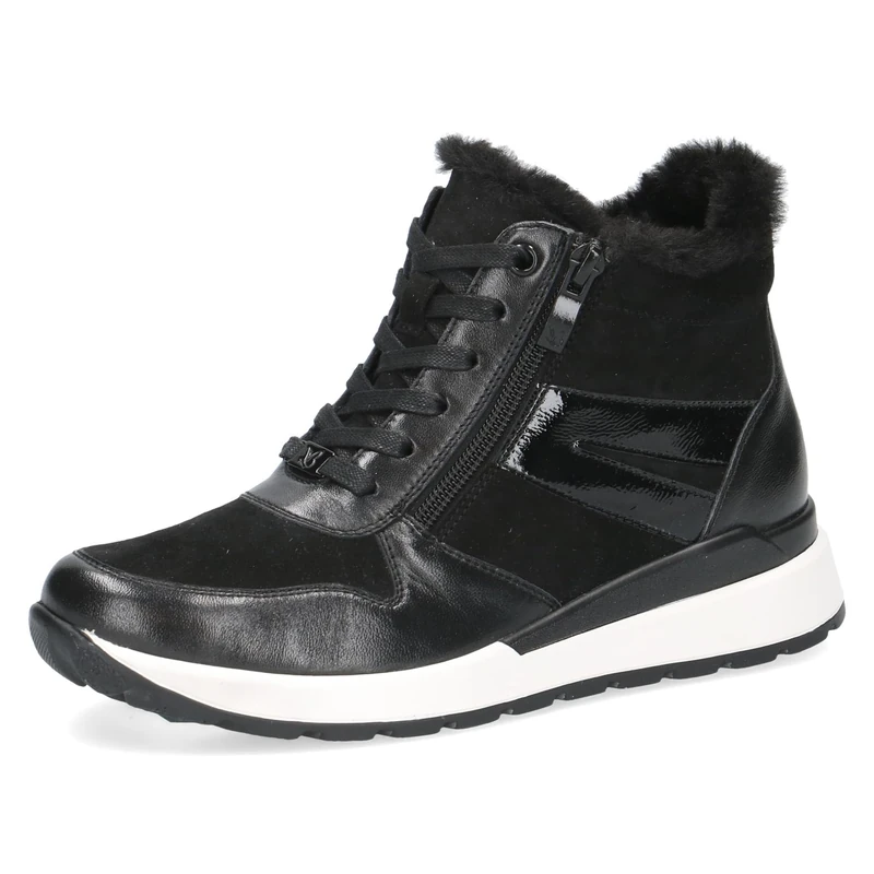 CAPRICE Comfort Women's high-top Sneakers with Zipper Extra Width H, Black (Black Comb), 5 UK