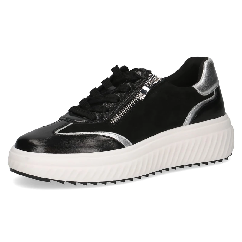 CAPRICE Women's Low-top Leather Sneakers with Zipper, Black (Black Comb), 6 UK - Image 1