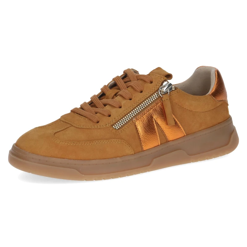 CAPRICE Women's Low-top Leather Sneakers with Zipper, Orange (Curry Comb), 6.5 UK